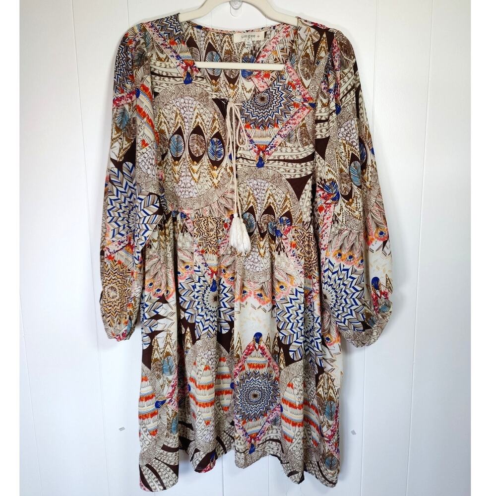 Umgee Aztec Southwest Boho V Neck Tassel Oversized Dress XL Boho Western